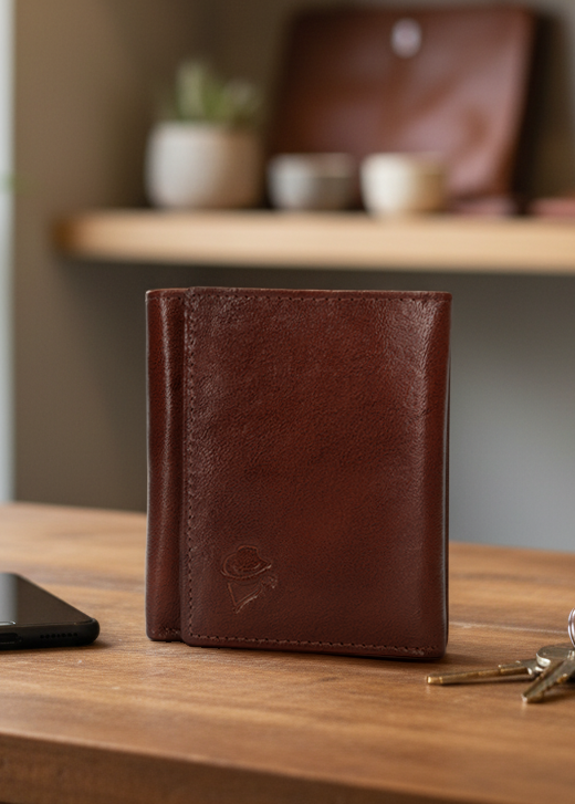 Disky Tri-Fold Leather Wallet - Brown - Image 3