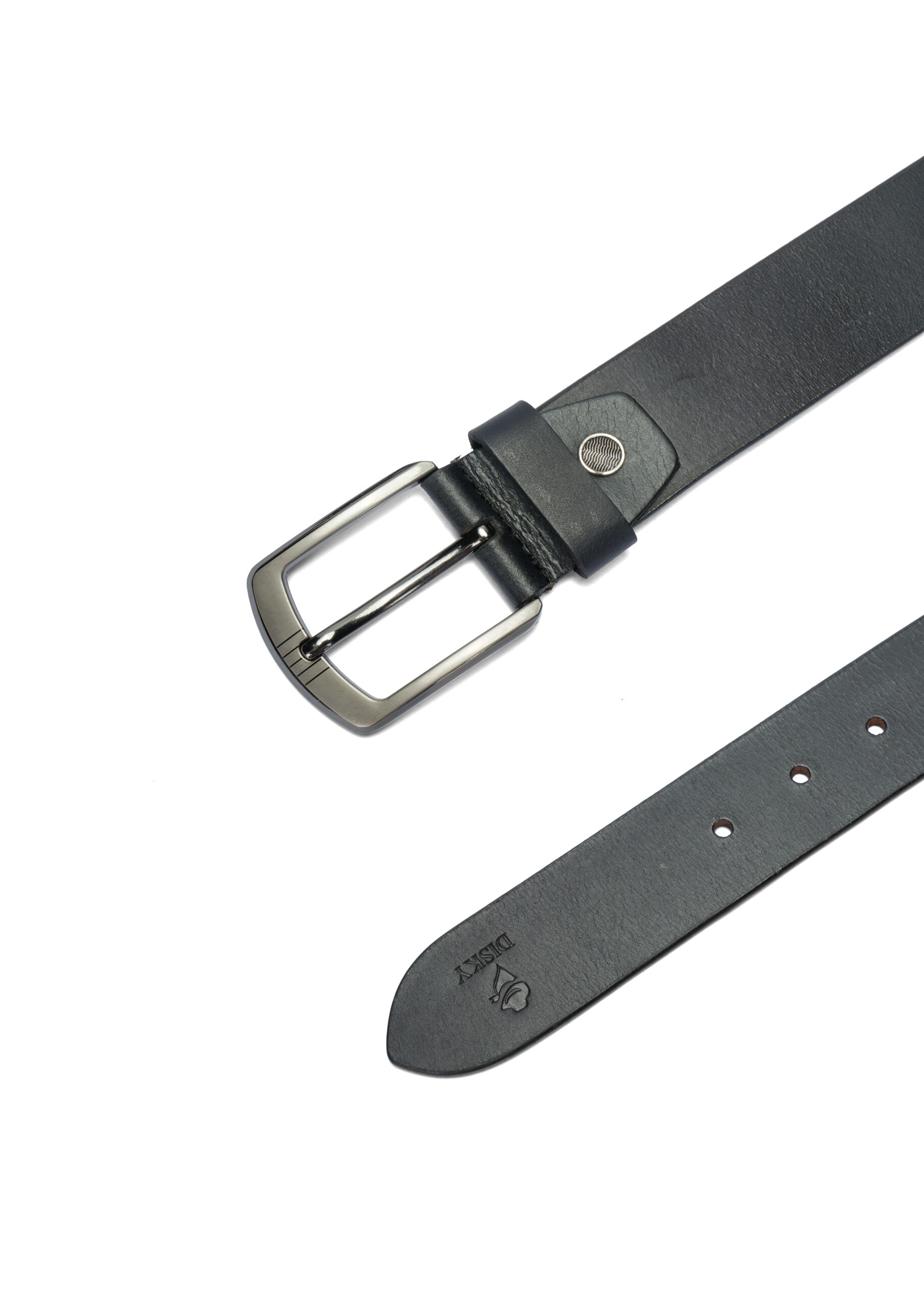 Disky Premium Leather Belt with Heavy Buckle - Black - Image 7