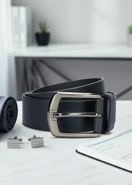 Disky Premium Leather Belt with Heavy Buckle - Black - Image 8